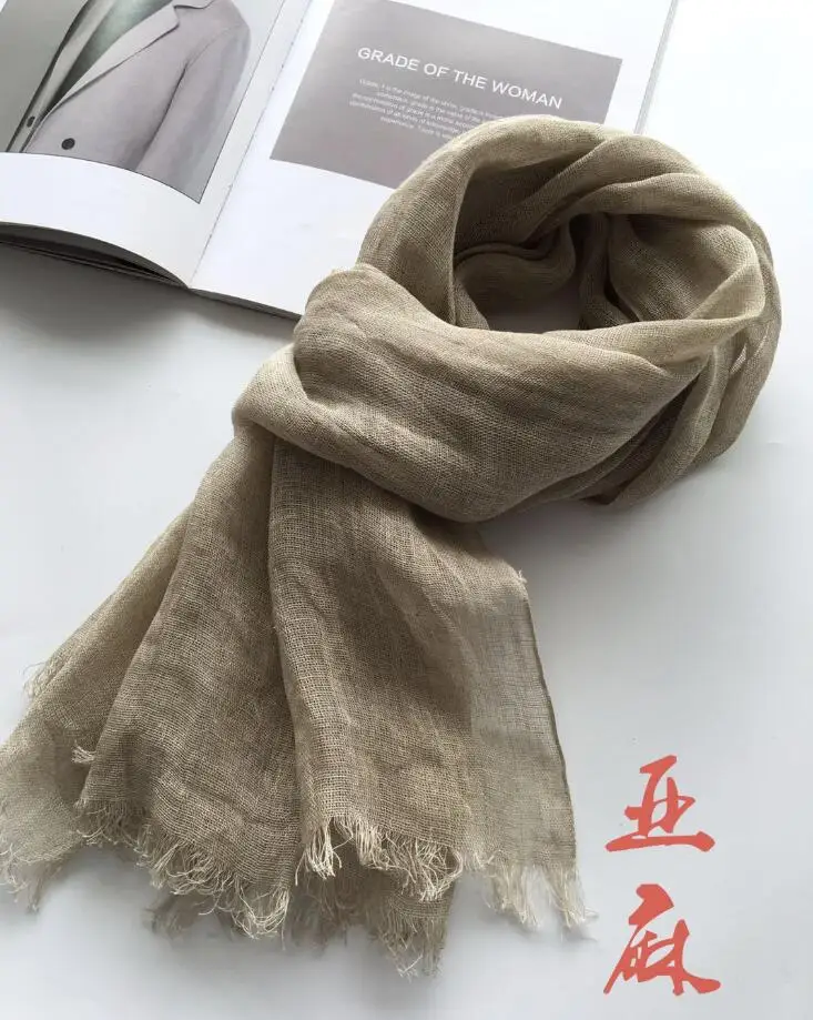 65x173cm New Design Luxury Brand Nature Color Real Linen Autumn And Winter Scarf Women Elegant Shawl Long And Widen Soft Wrap