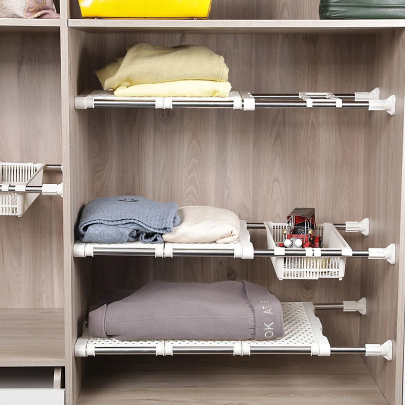 

Hot Selling Telescopic Wardrobe Partition Board Nail-Free Wardrobe Layer Partition Storage Rack Cabinet Shelf Household For Home