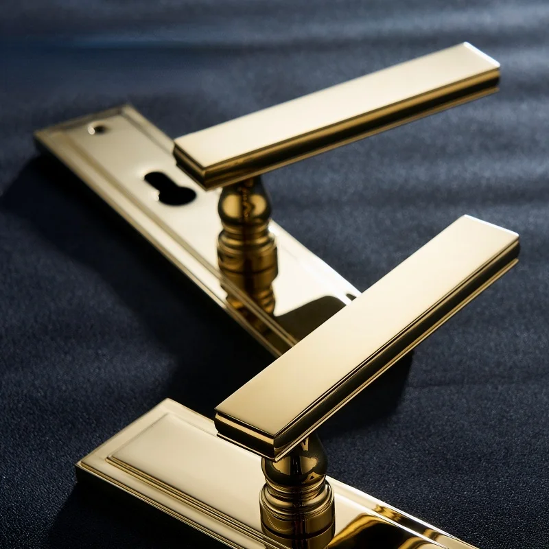 Brass Door Lock Set Golden Modern American Villa Interior Bedroom Bathroom False Door Pull Rod Split Handle Door Lock