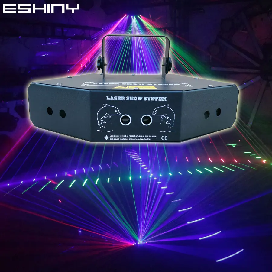 ESHINY 6 Lens RGB Laser Lines Beam Stage DJ Light Dance Bar Projector Scans DMX512 Party Effect Lights System Show G12N8