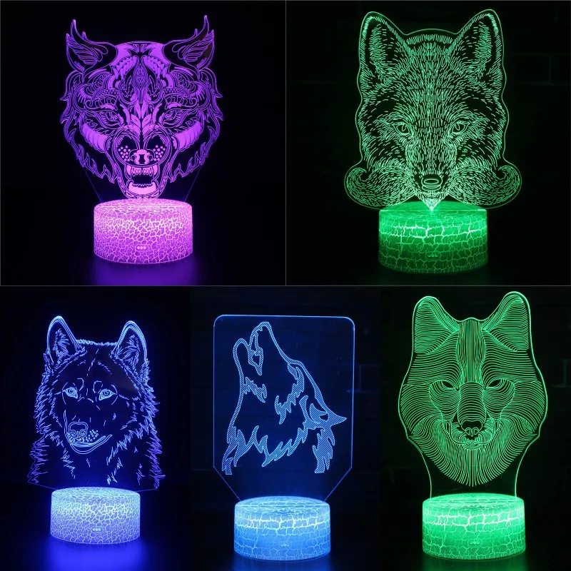 3D Wolf Lamp Night Light for Bedroom Decoration Lights Wolf Led Table Lamp Christmas Gifts for Kids Boy Birthday Holiday Present