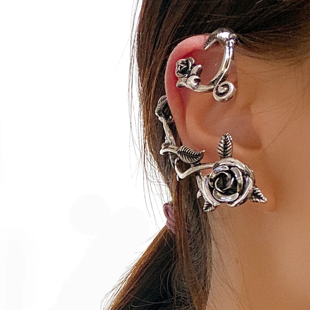 Red Rose Without Pierced Earrings for Women Weekend Party Vintage Flower Earrings Alloy Jewelry Accessories Halloween Earrings