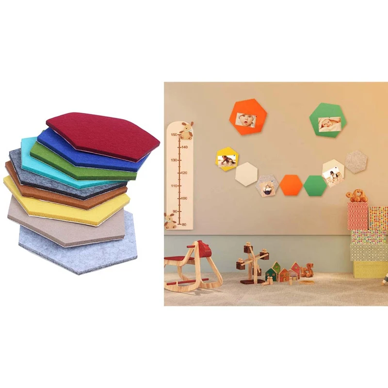 5Pcs Hexagon Felt Board Hexagonal Felt Wall Sticker with 9Pcs Hexagon Pad Cork Board/Pin Board