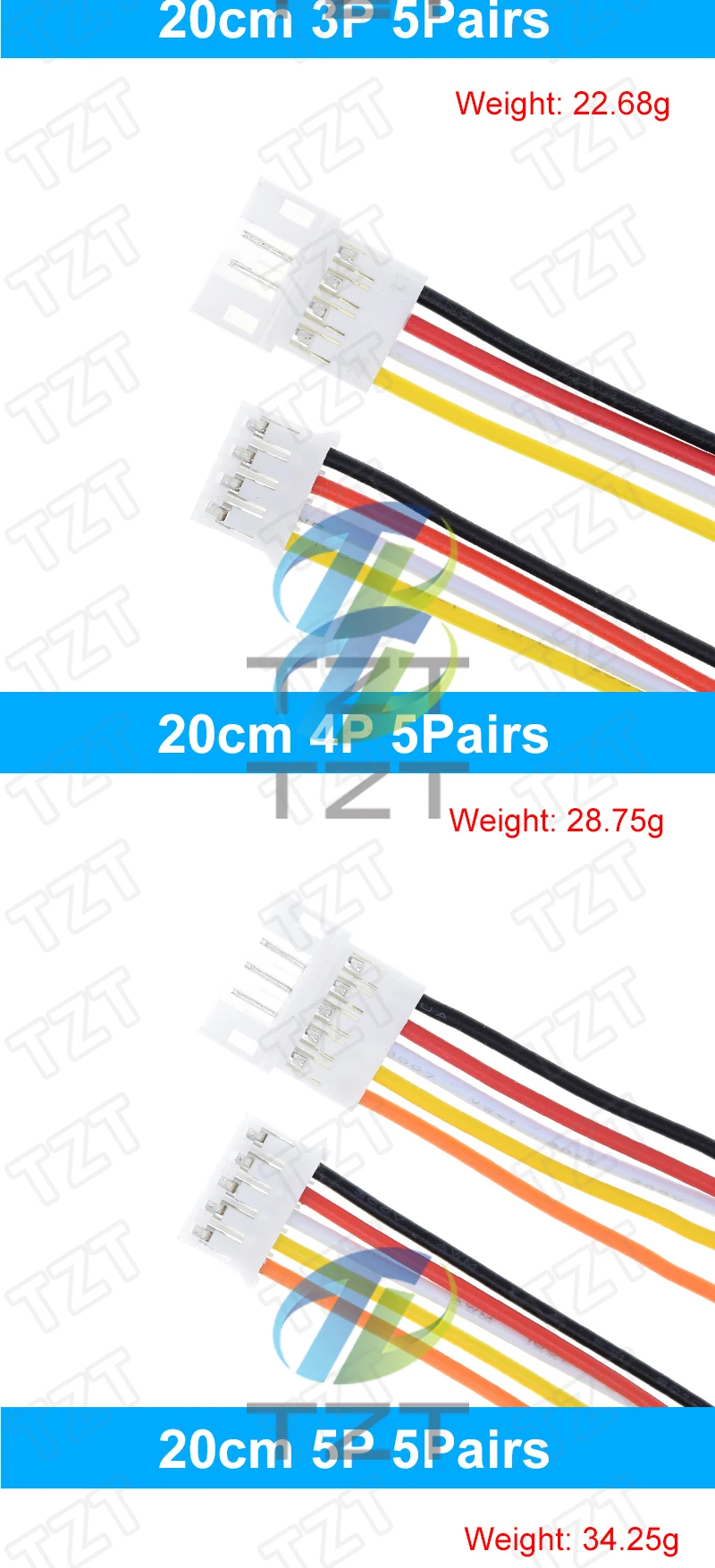 10 Stück 5 Paar Micro JST PH 2.0 2P 3P 4P 5P 6PIN Stecker-Buchsen-Verbinder mit Kabeln 20CM+20CM für Arduino MP3 – Detail 5