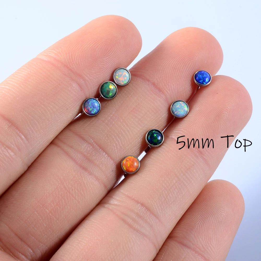 8Pcs Opal Stone Labret Monroe Lip Stud Ring Opal Ear Cartilage Tragus Helix Earring Piercing Body Jewelry Internally Threaded