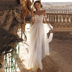 Plaj düğün elbisesi 2021 Bohemian Boho dantel püskül kol sevgiliye Backless gelin Vestido De Noiva için özel yapılmış tül elbise