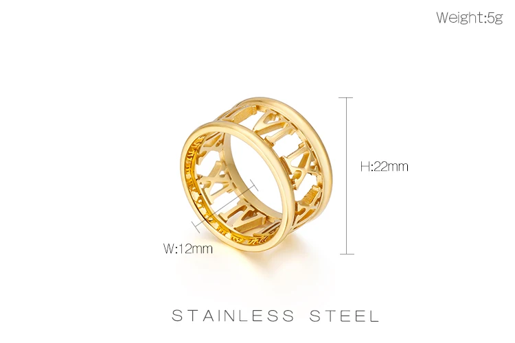 Stainless Steel Titanium Roman Numerals Ring for Men Women Punk Fashion Jewelry