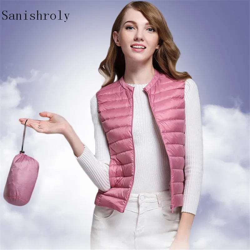 2025 Autumn Winter Ultra Light 90% White Duck Down Vest Coat Women O Neck Sleeveless Tank Waistcoat Female Slim Windproof Jacket