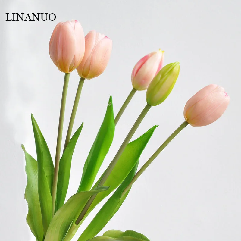 

High-end Simulation 5Heads Artificial Tulips Latex Flowers Bouquet Wedding Bridal Bouquet Tulip Fake Flowers for Home Decoration