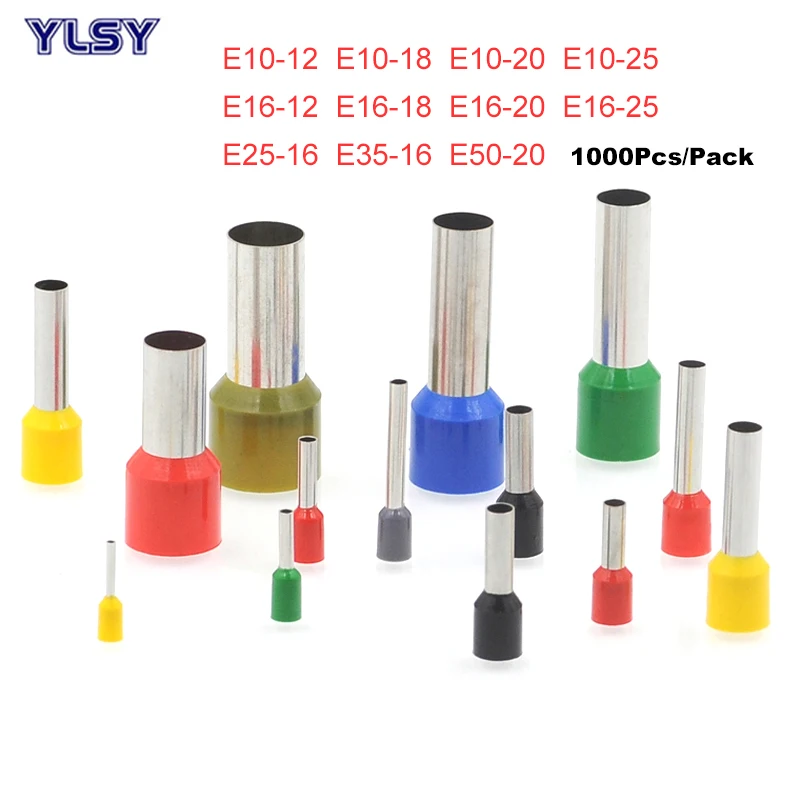 

1000Pcs Tube Insulated Cord End Crimp Terminals Electrical Wire Connector E10-12~E35-16 Cable Brass Ferrules VE 8-2AWG 10-35mm2