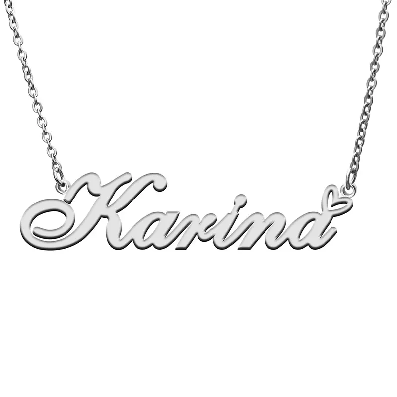 Karina with Heart Name Necklace for Women Stainless Steel Jewelry Nameplate Pendant Femme Mother Girls Gift