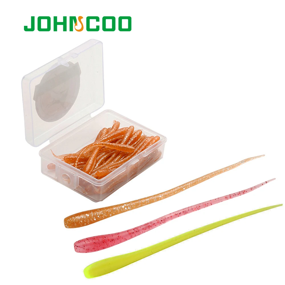 JOHNCOO 50pcs/box Soft Worm Rock Fish Lure 65mm 0.34g Ocean Rock Lure Soft Fish Wobblers Carp Pesca Peche Soft Bait Jig Lure