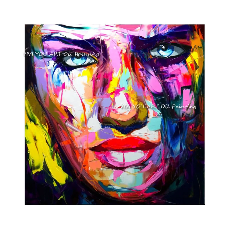 Large Size 100% Handpainted Figure Women Face Oil painting Francoise Nielly Colorful Graffiti Knife Pictures Wall Art Room Decor