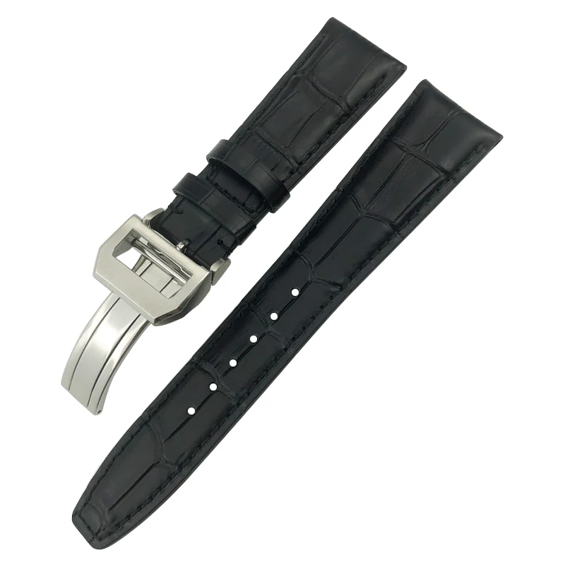 21mm 22mm Curved End Genuine Cow Leather Watchband Replacement for IWC Portugieser PILOT\'S Watches Folding Buckle Watch Strap