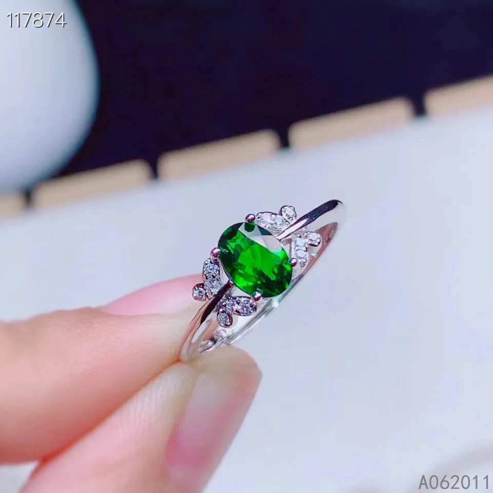 

KJJEAXCMY fine jewelry natural Diopside 925 sterling silver exquisite girl new adjustable gemstone ring support test