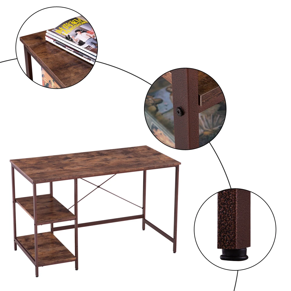 Industrial Style Computer Desk 3-Layers PC Laptop Study Table Workstation for Home&Office 120x60x75CM Walnut Color[US-Stock]