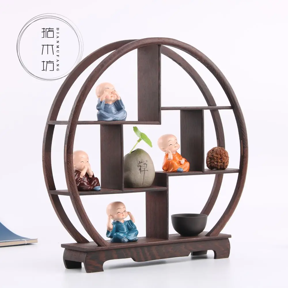 Multi Chinese Retro Storage Rack Chicken Wing Solid Wood Purple Teapot Tea Set Shelf Racks Display Stand Organizer