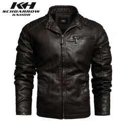 Chaqueta de cuero para motocicleta para hombre, abrigo Bomber de cuello alto, informal, cálido, 4XL, novedad de 2024