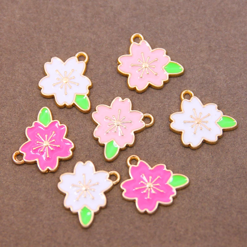 6Pcs Pink Sakura Flower Charms Alloy Enamel Pendants Charms for Jewelry Making Earrings Key Chains Fashion Jewelry Accessories