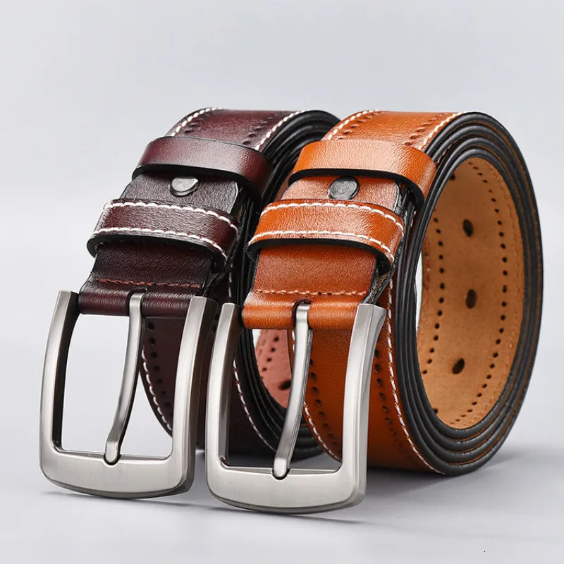 peikong Brand Genuine Men's Leather Fashion Belt Alloy Material Pin Buckle Business Retro Men's Jeans Wild High Quality Belts