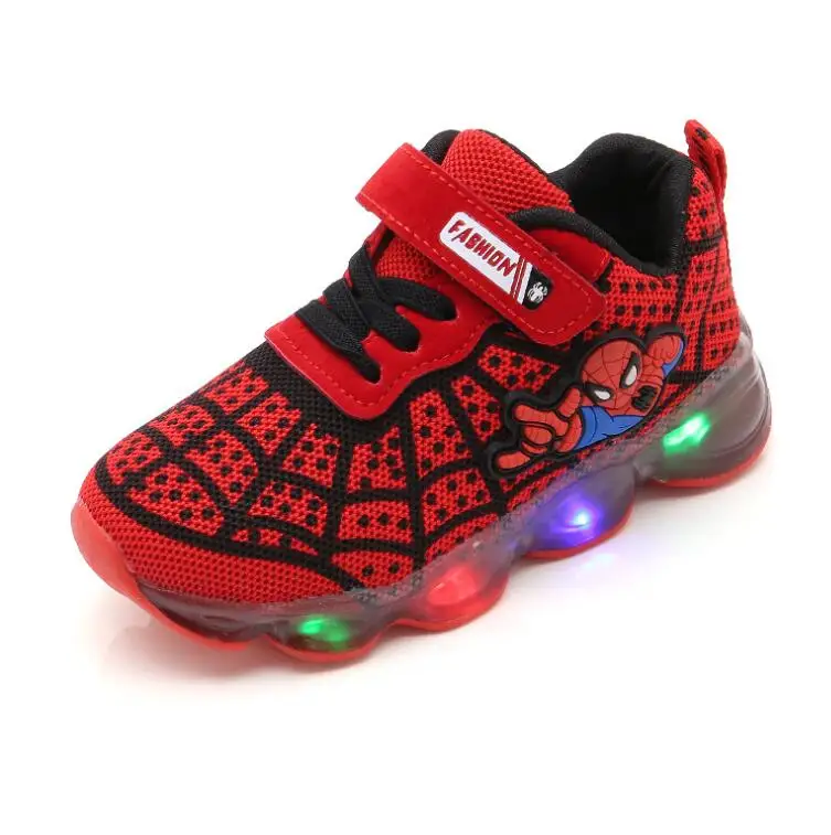 Zapatillas deportivas de Spiderman para niños y niñas, zapatos brillantes con luz LED, talla 21-30