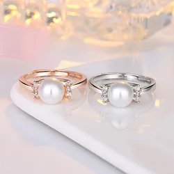 LIVVY Silver Color High Quality Pearl Zircon Rings For Woman 2021 New Simple Fashion Korean Jewelry Luxury Party Adjustable