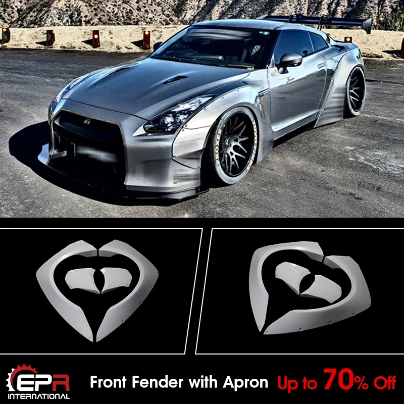 For Nissan R35 LB Style FRP Unpainted Front Fender Mudguards with Apron Exterior Accessories Body kits