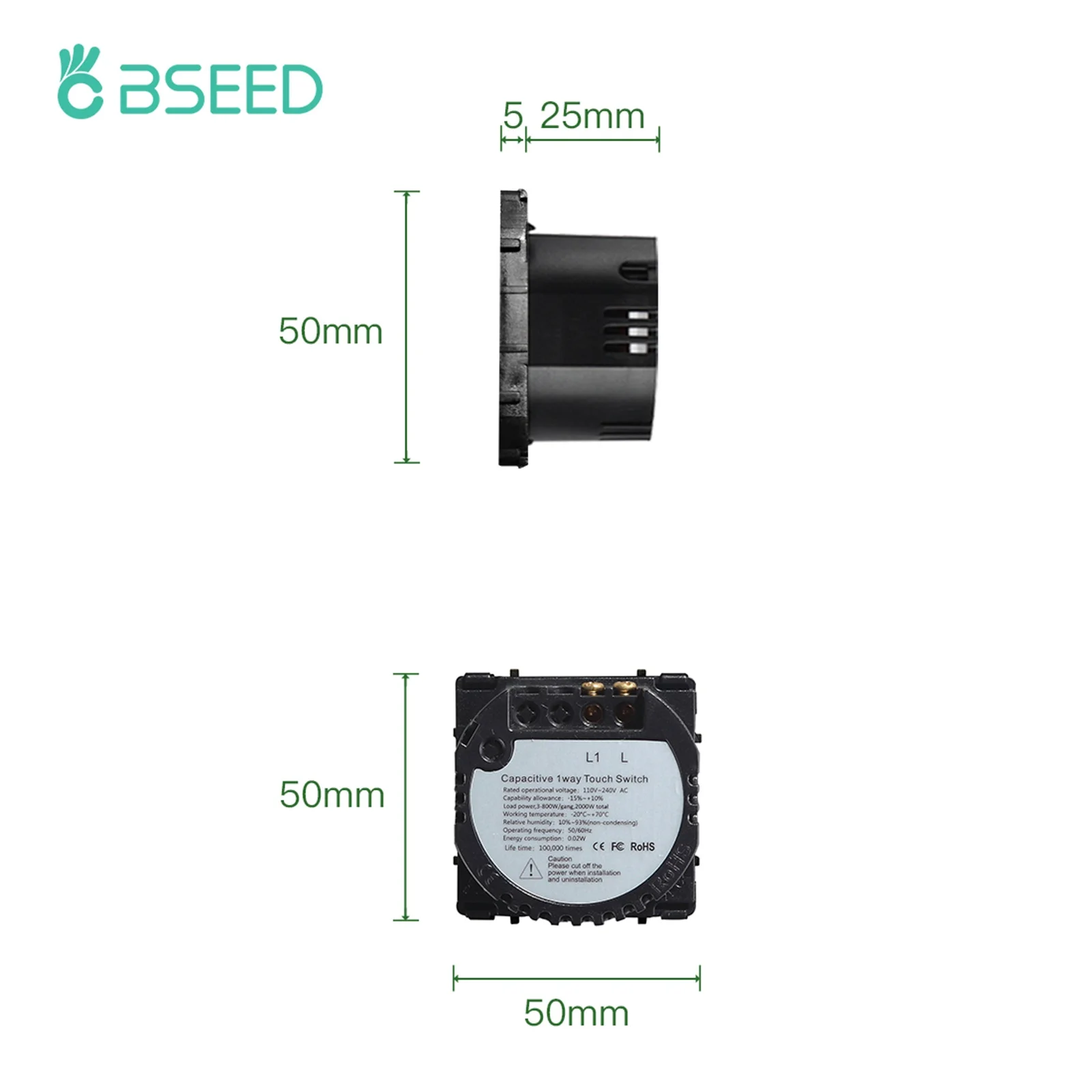 Bseed EU RU Standard Switches Function Base 1/2/3Gang 1/2Way Only Crystal Glass Panel Frames Light Switch Dimmer DIY Part