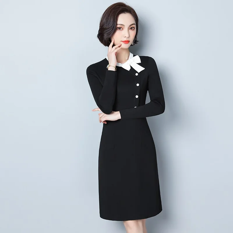 

Women Elegant Ol Styles Ladies Office Work Wear Vestidos Slim Hips With Bow Office Dresses Business Fitted Bodycon Dress DD2792