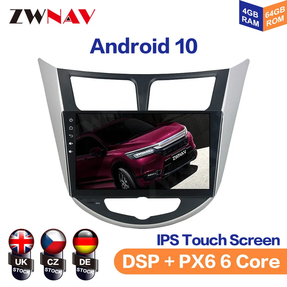 Android 10.0  64GB Car GPS Navigation For Hyundai Accent Verna Full Touch Car Stereo Head Unit Video Multimedia Player No DVD