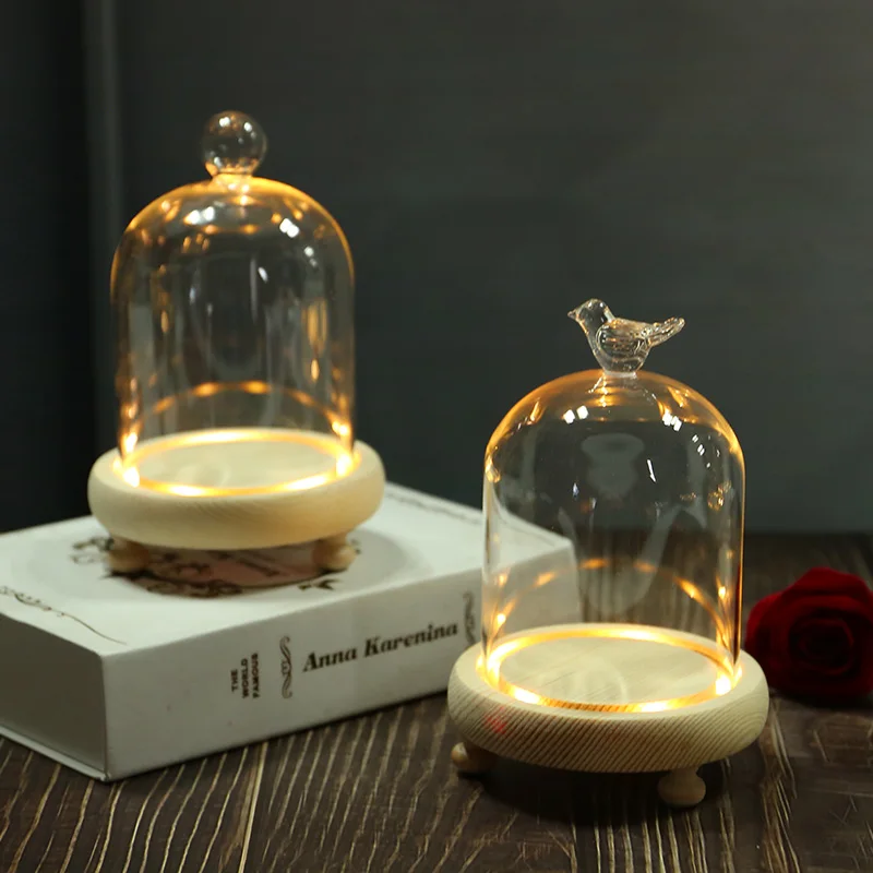 2sets/pack 12*16cm Big Size Warm Luminous Log Base Different Top Glass Dome Home Decoration Transparent Candle Cover Gift