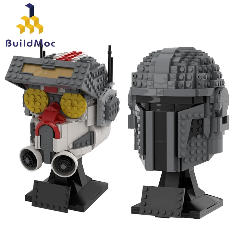 Buildmoc Space Wars Team 99 Clone Army Bad-Batchs Tech Helmet Statue Mandalorians Action Figures Set Building Blocks Toys Gift