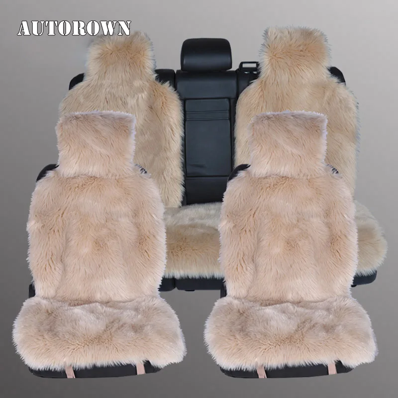 AUTOROWN High Quality Long Wool Faux Far Car Seat Covers Universal Size Automobiles Seat Covers Artificial Plush Four Seasons