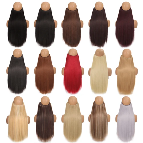 Imagen 2 del producto XUANGUANG-extensiones de cabello de una pieza, hilo Invisible sin Clip, línea de pescado secreta, piezas de cabello ondulado, sintético liso, falso, 24 pulgadas