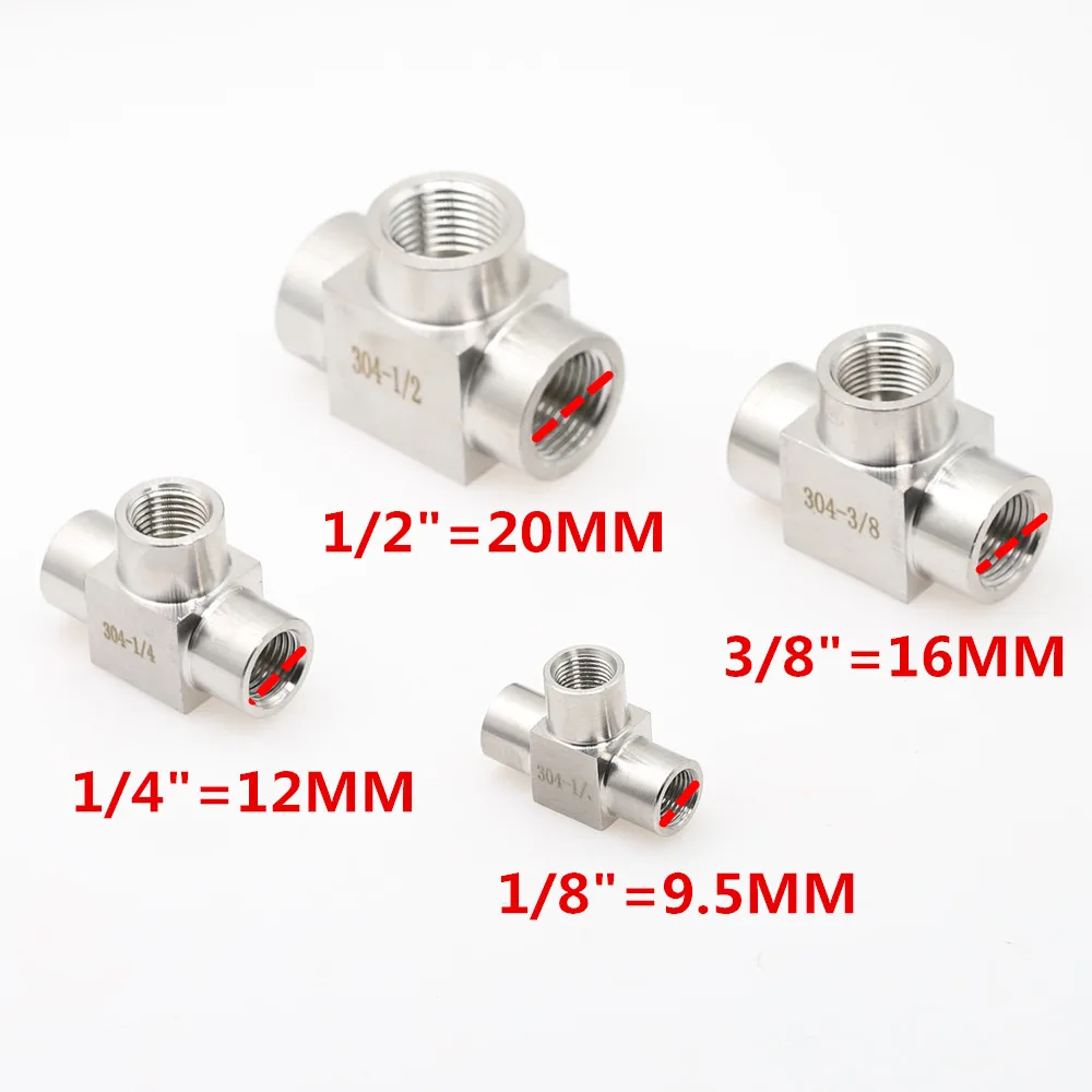 1pcs SS304 1/8 "1/4" 3/8 "1/2" Bsp 3 Way 304 Rvs Tee pijp Connector Adapter