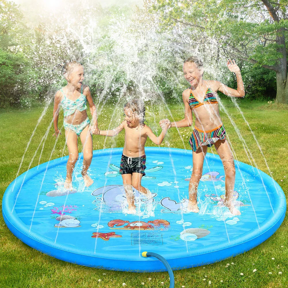 PVC Water Spray Mat Children's Outdoor Toys Dolphin Shark Sport Mat Dinosaur Rainbow Water Spray Mat Games Toy Children Gift