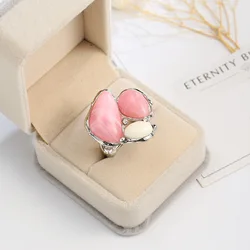 Luxury Female Pink Crystal Ring Silver Color Asymmetric Zircon Stone Party Rings Jewelry Promise Wedding Rings for Women