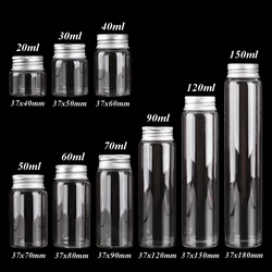Wholesale 15pcs 20ml-150ml Glass Bottles with Aluminum Lids Diameter 37mm Candy Jars Pill Container 9 Sizes U-pick