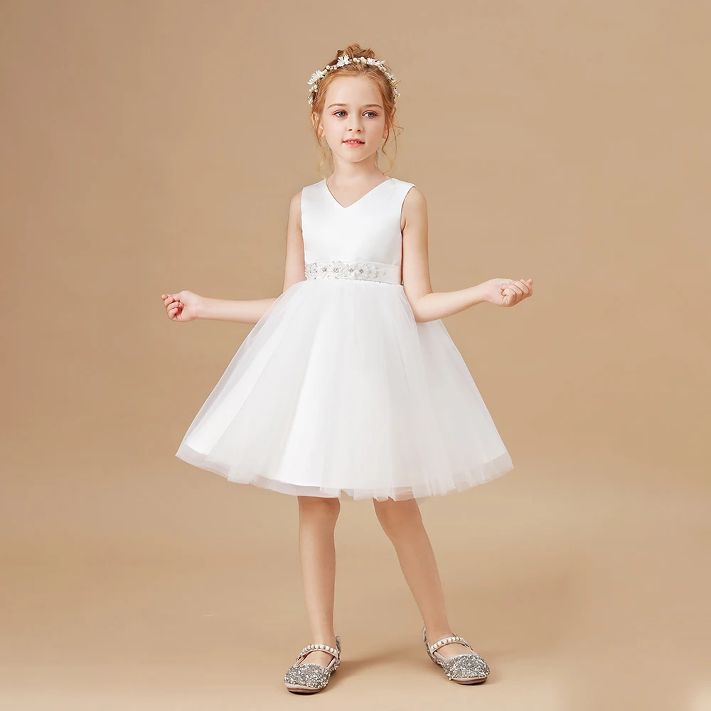 V-Neck Elegant & Pretty Girl\'s Dress Xmas Gift Flower Girl Dress Tutu Wedding Party Ceremony Junior Bridesmaid Dress For Kids