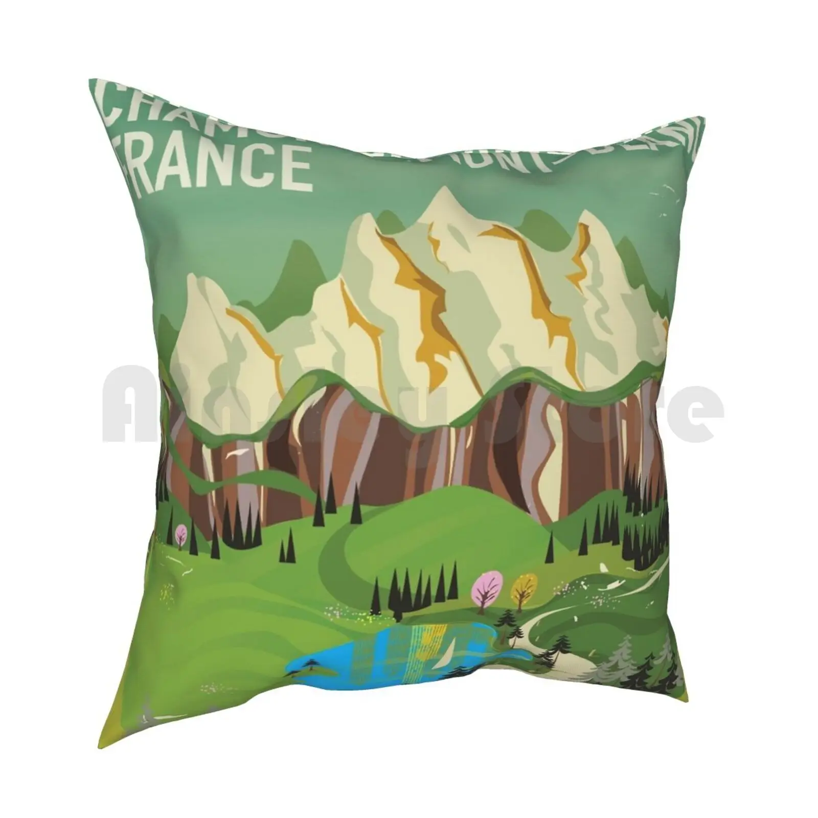 Chamonix-Mont-Blanc , France Travel Poster. Pillow Case Printed Home Soft DIY Pillow cover Chamonix France Travel Moutnains