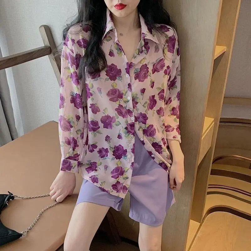 Cheap wholesale 2021 spring summer autumn new fashion casual chiffon women shirt woman female OL purple top Ay1361