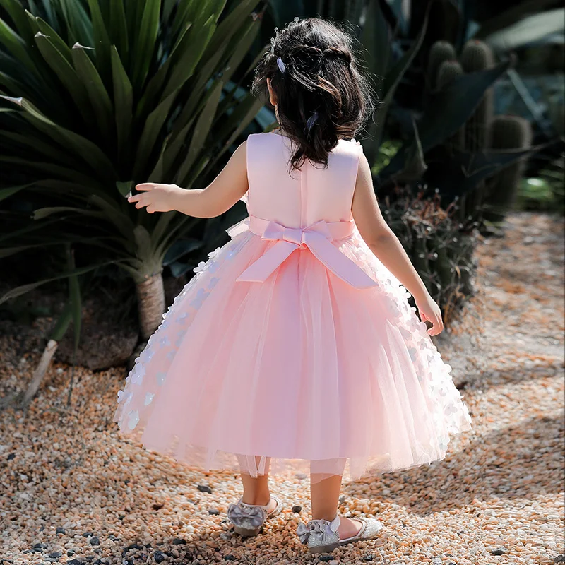 Vestido de bautizo de flores para niña, vestido de princesa de boda, fiesta de cumpleaños, ropa para niños, color blanco y rosa