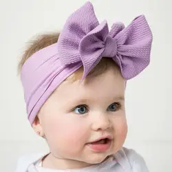 Solid Big Bow Topknot Headband for Baby Girls Elastic Nylon Hair Bands Handmade Newborn Fashion Turban Headwraps Accessories