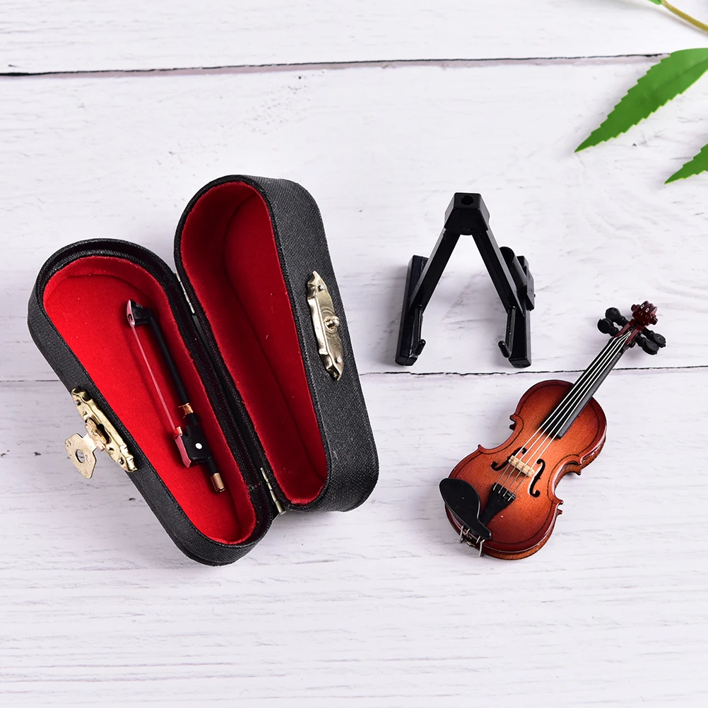 Mini violon avec support, collection d'instruments musicaux miniatures en bois, ornements décoratifs, jouets musicaux