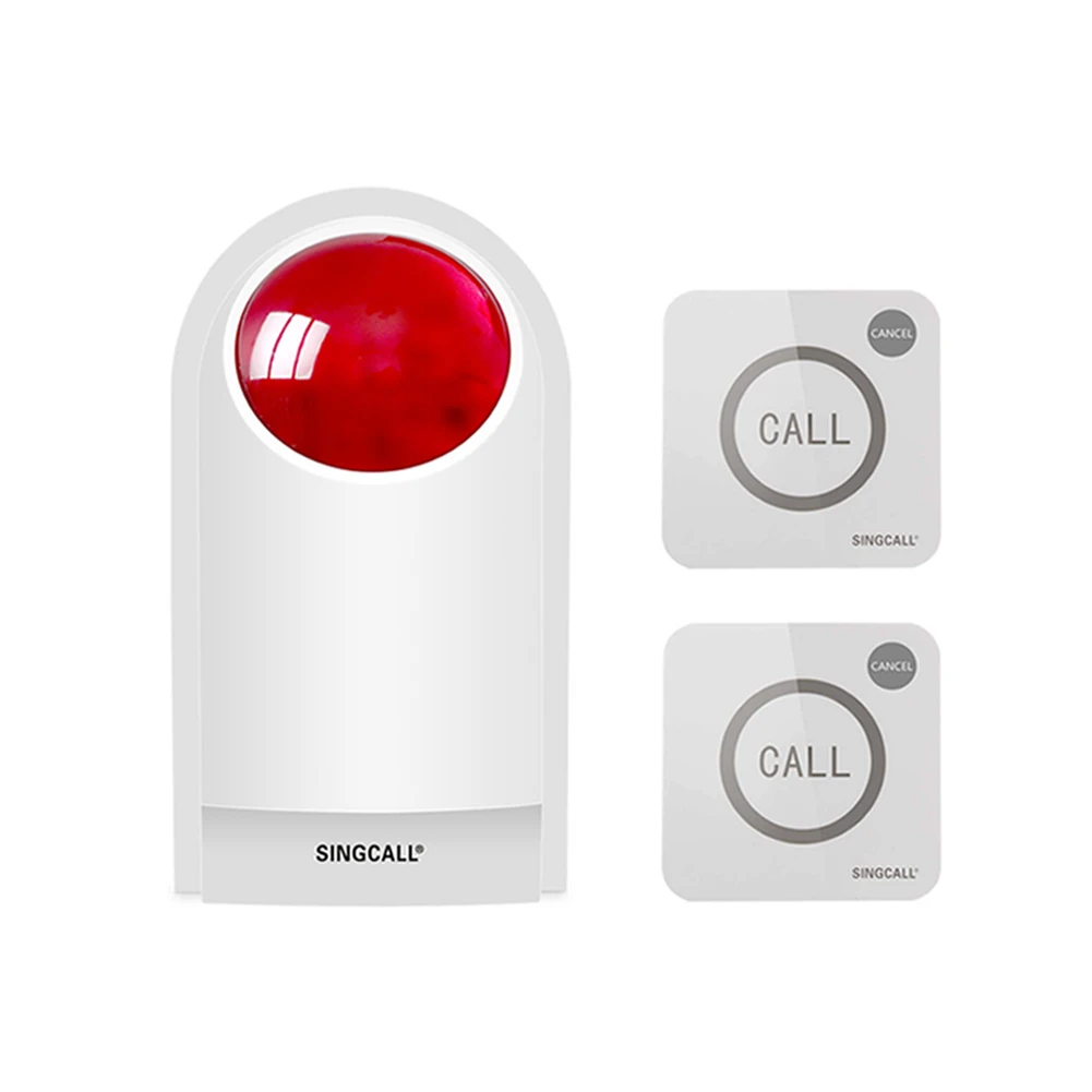 SINGCALL Wireless Outdoor Waterproof Sound Strobe Flash Siren Alarm System with Two Pcs Big Button Pager APE520C