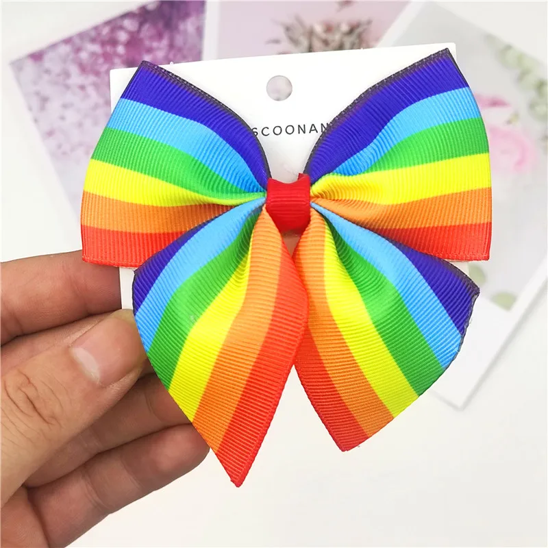 1 Piece Pretty Rainbow Ties Bows Elastic Hair Bands For Baby Girls Hairpin Creativity Pink Clips Scrunchy Kids Hair Accessories