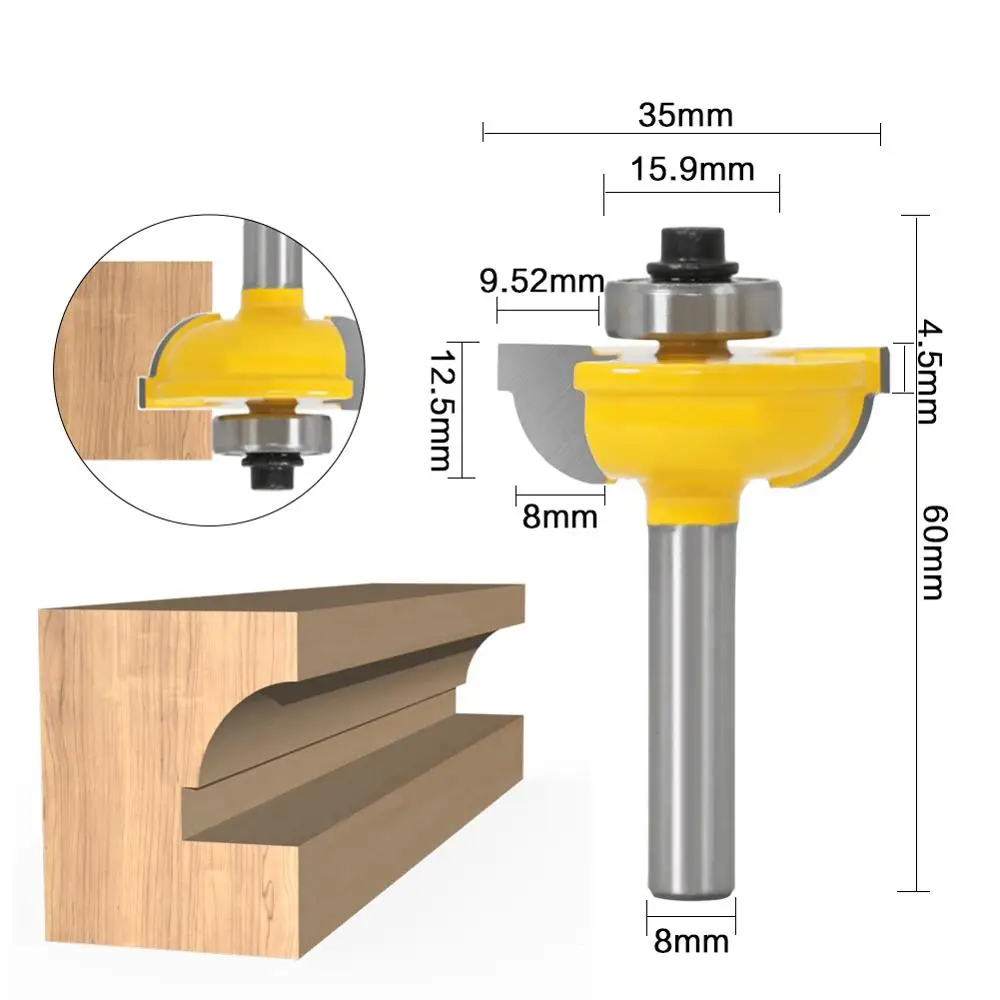 3pcs 8mm Shank Router Bits Set Beading Bit Round Over Bead Frame Door T V Shape Milling Cutter For Wood Power Tools