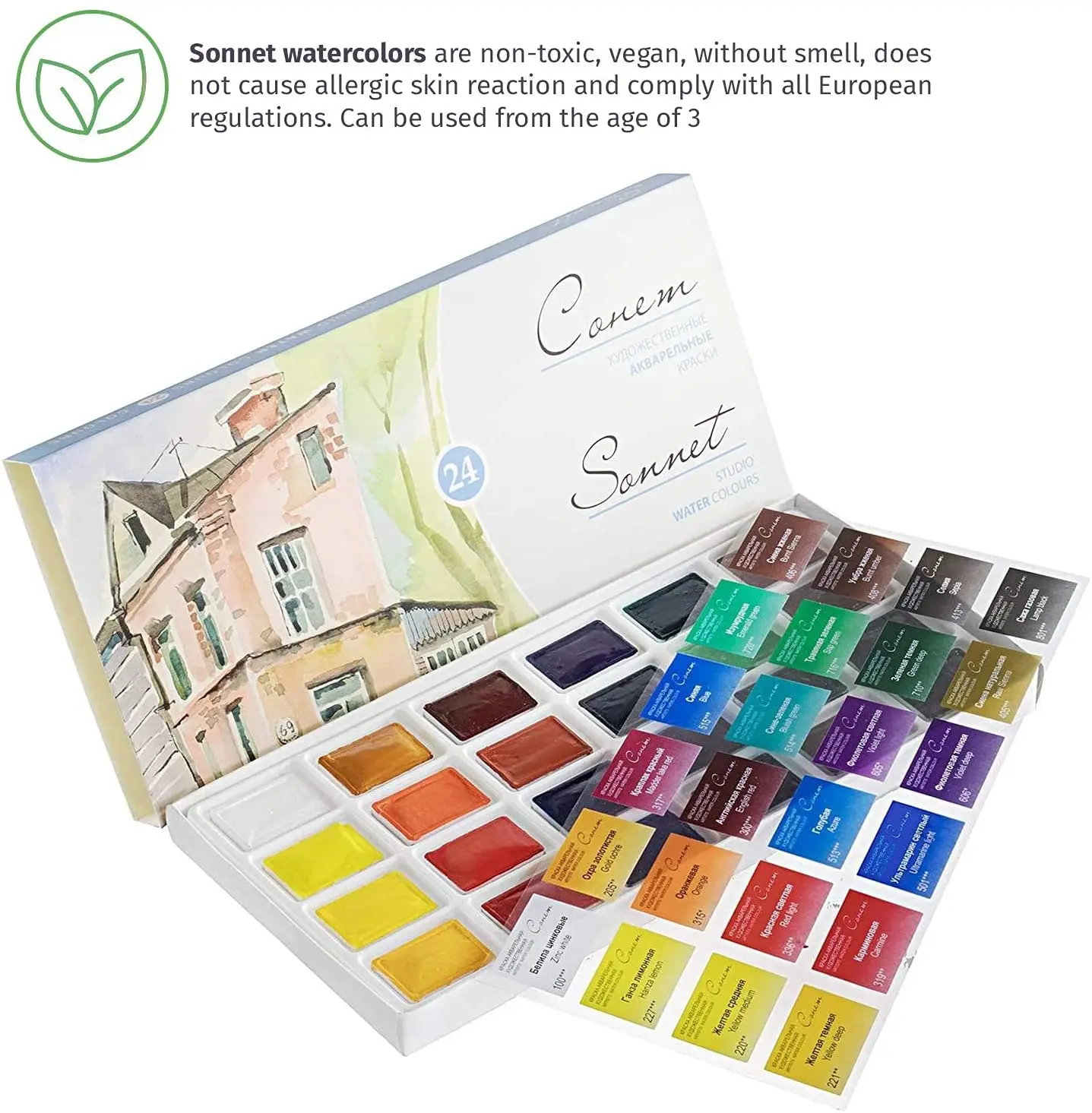 Russisches Aquarellfarben-Set „White Nights Artists Grade 12/24/36“, volle Pfannen für Profis, Anfänger und Enthusiasten – Detail 7