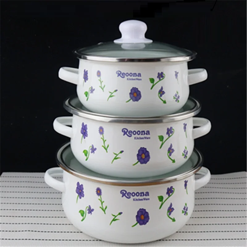 Casserole 1-2 litre Cooking tools enamel 3 pots set Mini Kitchen utensil Stock Pots