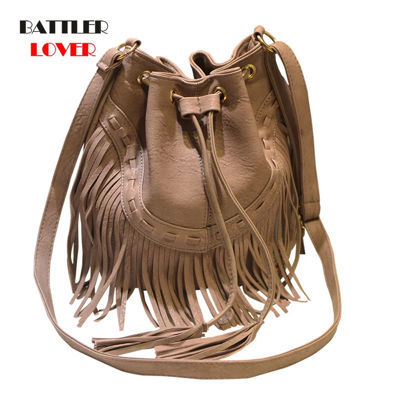 Casual Drawstring Factory Handmade Tassel Bucket Bags Women Shoulder Messenger Bag Ladies Female Vintage Envelope Bag Party 2020